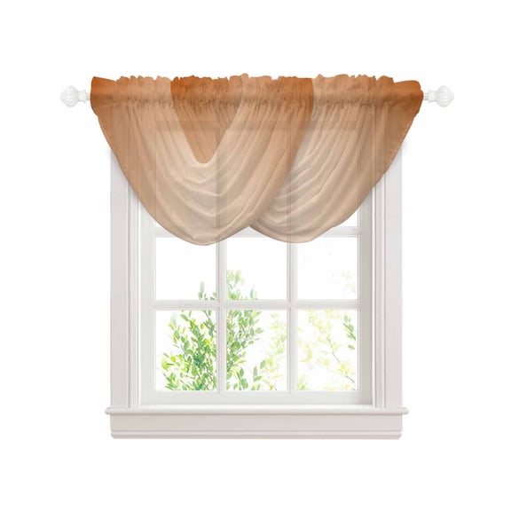 Waterfall Valances for Windows, Burnt Orange Ombre Kitchen Sheer Valance Curtains, Modern Gradient Abstract Art Rod Pocket Elegant Swag Valances for Living Room Bedroom, 47.2"x38.5", 2 Panel