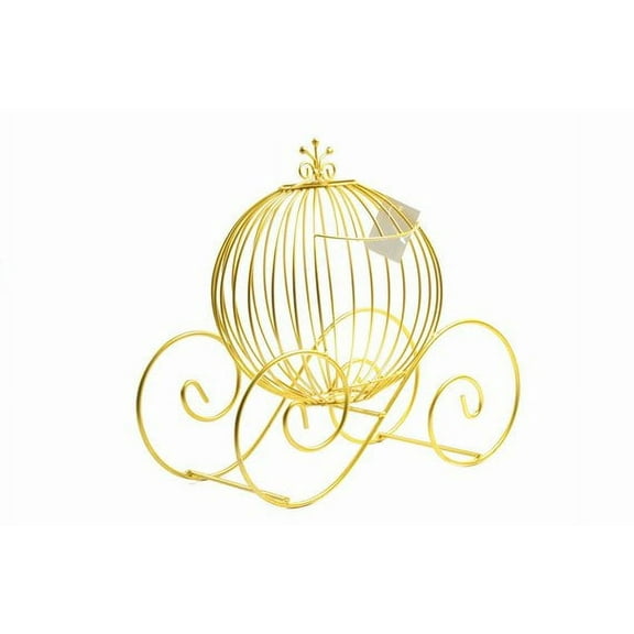 Large Metal Wire Pumpkin Coach Carriage, Gold, 16 x 9 x 14 Inch