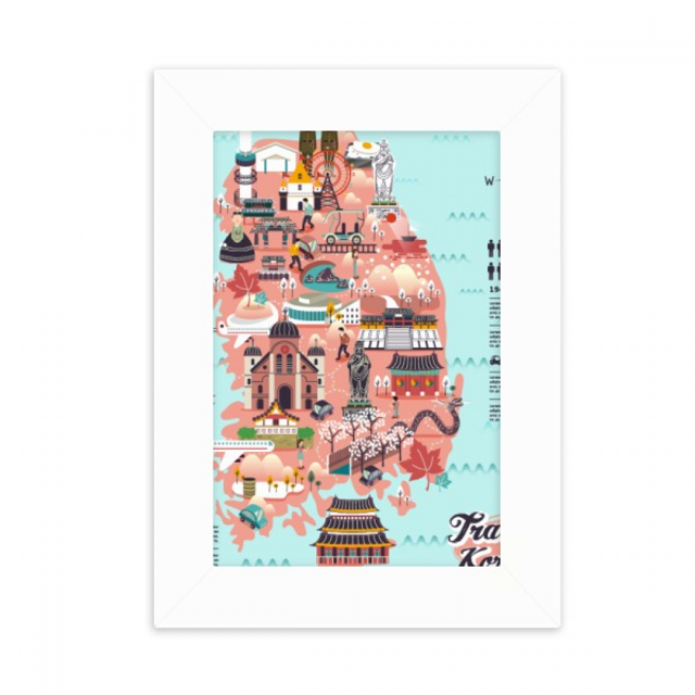 Mapa que muestra hitos de Corea Marco de Fotos de escritorio imagen Blanco Pintura arte 5x7 pulgadas