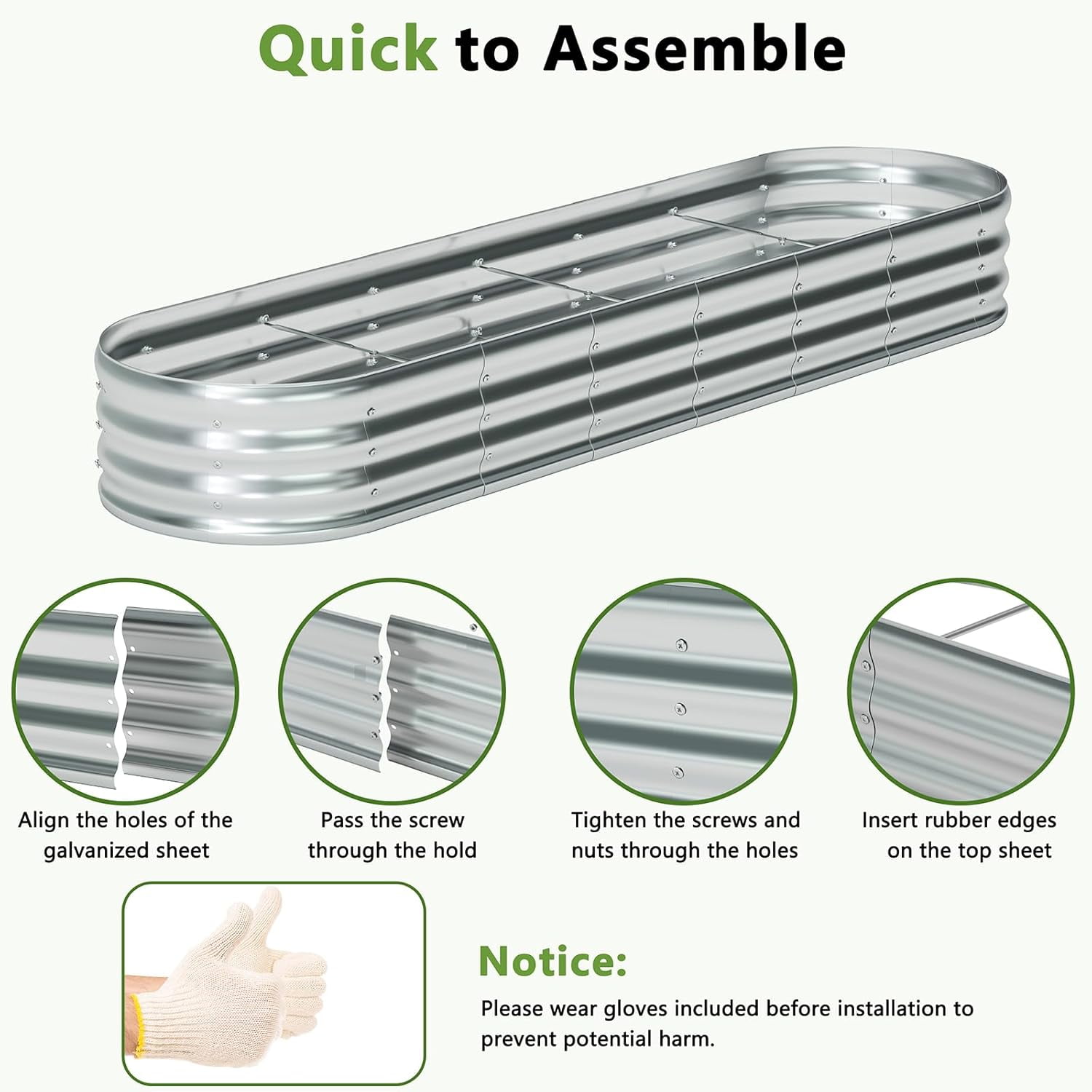 2 Pack Galvanized Raised Garden Bed Metal Oval Raised Garden Beds Outdoor Planter Box for Vegetables (8x2x1FT, Silver)