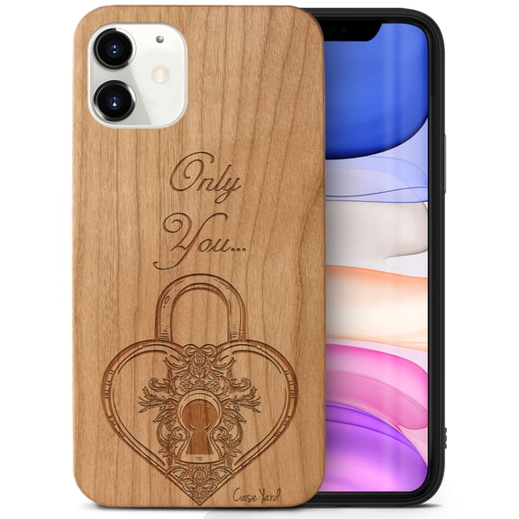 Case Yard Wooden Case Outside Soft TPU Silicone, Slim Fit Shockproof Wood Protective Phone Cover for Girls Boys Men and Women, Supports Wireless Charging Only You Design case for iPhone-12-Mini
