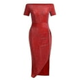 thumbnail image 4 of Rvkxad Dresses for Women 2025 Casual Summer Off Shoulder Bodycon Elegant High Split Maxi Dress Evening Party Cocktail Ruched Formal Dresses Red S, 4 of 5