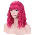 thumbnail image 6 of RightOn Hot Pink Wig for Women Short Curly Wig Hot Pink Wig with Bangs Rose Red Wig Synthetic Wigs with Wig Cap, 6 of 8