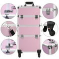 thumbnail image 3 of Cfowner 4-in-1 Draw-Bar Makeup Case, Cosmetic Makeup Travel Case with Wheels Shoulder Strap, 4 Keys, Pink, 3 of 7