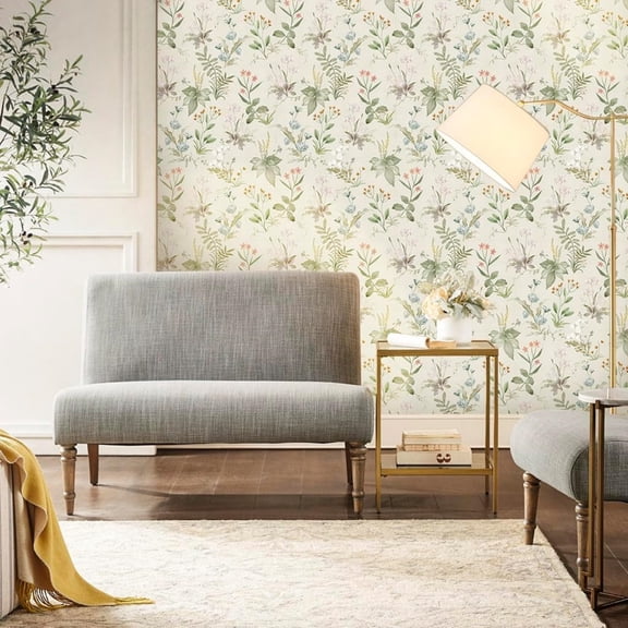Vintage Wallpaper Peel and Stick Beige Floral Contact Paper Wildflowers Botanical Wall Paper Removable Renter Friendly Wallpaper 17.3in x 40ft