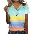 thumbnail image 2 of POTETI Women Tshirts Stripe V-neck Casual Short Sleeve SpringTops, 2 of 4