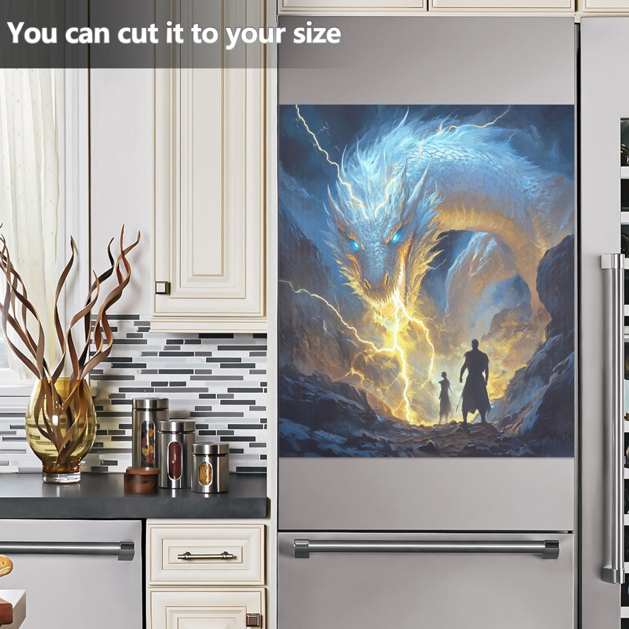Dishwasher Magnetic Sticker 23x26 Inch Refrigerator Magnetic Sticker Washing Machine Magnetic Sticker Kitchen Panel Magnetic Sticker Home Decor The Big White Dragon