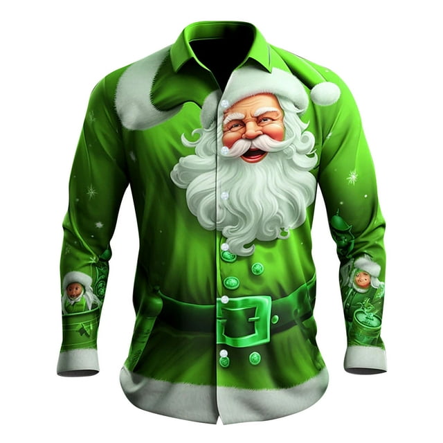 Men's Shirts Santa Digital 3D Printed Button Lapel Long Sleeve Apparel for Christmas Celebrations