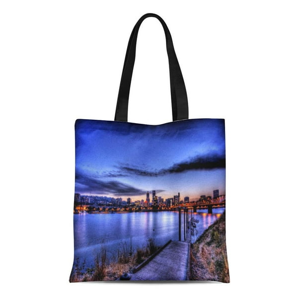 ASHLEIGH Canvas Tote Bag Pdx the Willamette Portland Oregon River Bridge Skyline Cityscape ...