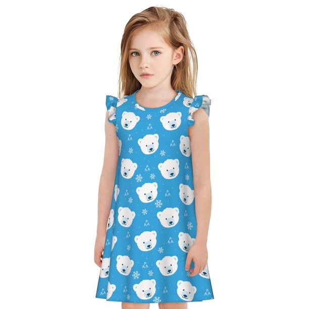 Fotbe Cute Polar Bear Vestido de Dormir para Niñas de 3 a 10 Años, Mangas Cortas, Estilo Princesa, Pijama Camisón con Mangas Voladas-X-Large