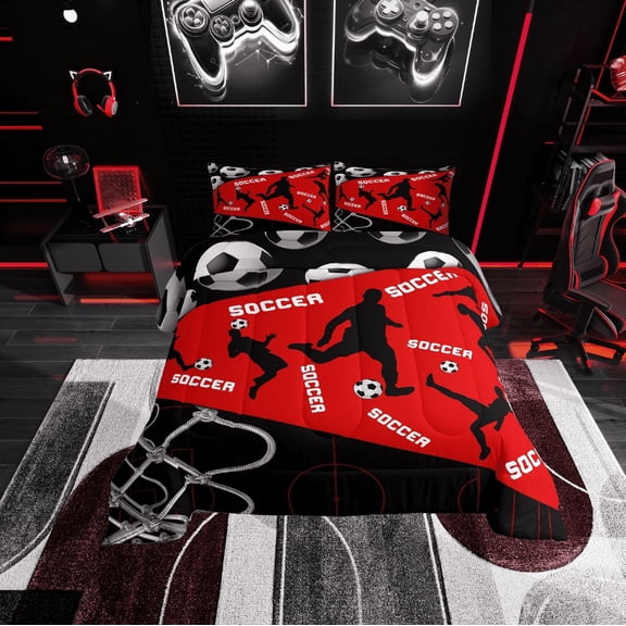 Erosebridal Rugby Print Comforter Sets Twin Size, American Football Comforters & Duvets, Soccer Decor, Lightweight 2 Pieces