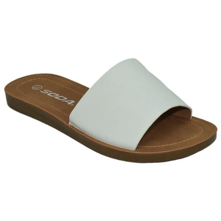 

Soda Shoes Women Flip Flops Basic Plain Slippers Slip On Sandals Slides Casual Peep Toe Beach EFRON-S White 8.5