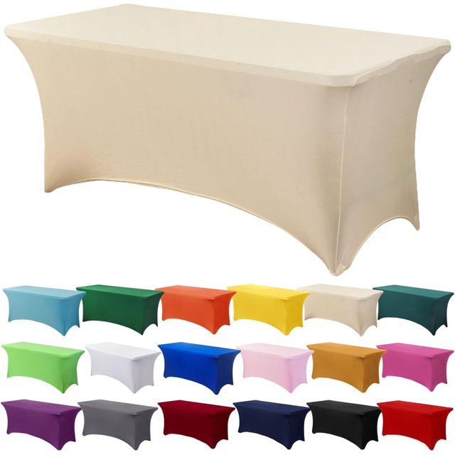 GFDYREE Spandex Tablecloth 8FT Stretch Table Cover Fitted Rectangular Tables, Universal Stretch Patio Table Cloth for Wedding, Banquet, Party and Event(Champagne, 8FT