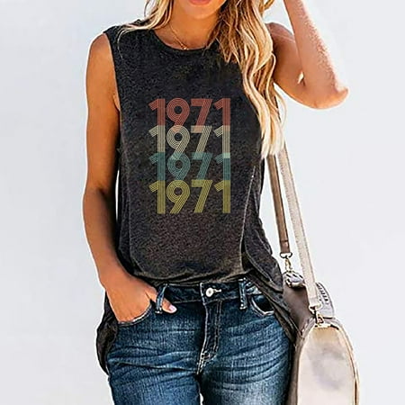 

FREE SHIPPING-camisole Women s Casual 50th Anniversary Birthday Digital Series Retro Printed Vest Top nightgowns for women lingerie valentines day birthday gifts Black