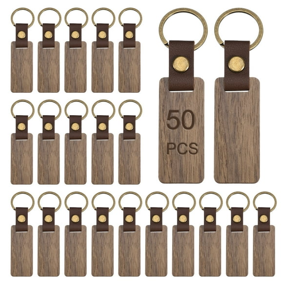 Uxcell Wood Keychain Blanks, 2.56 Inch x 1.06 Inch Wood Engraving Blanks Key Chain Tag for DIY Crafts, Pack of 50