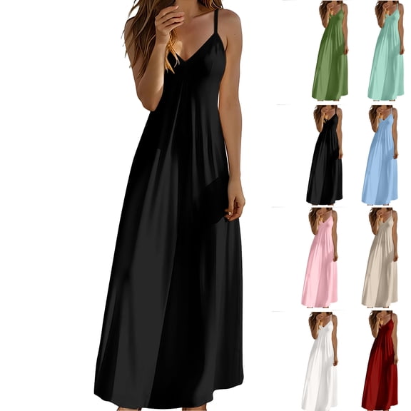 Summer Fashion Plus Size Spring Dresses for Women 2026 Solid Color V-neck Adjustable Strap