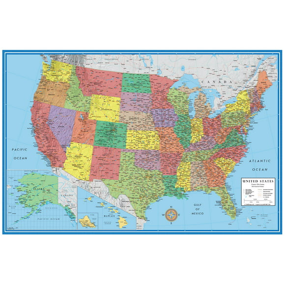 24x36 United States Classic Premier Blue Oceans Wall Map Poster