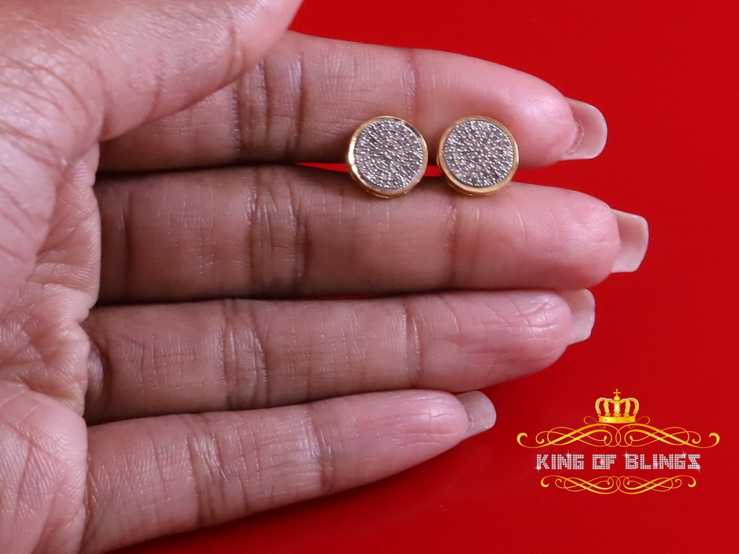King of Bling's 0.20ct Diamond Stud Earrings For Women Yellow 925 Sterling Silver Stud For Men's