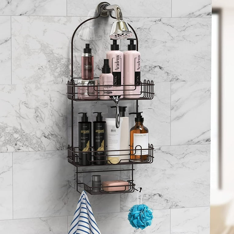 Hanging Shower Caddy over Shower Head, Bathroom Shower Organizer, Shower  Storage Rack, Shampoo and Soap Holder, Bronze