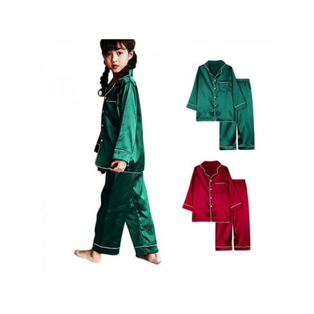 

GOODLY Boys Girls Toddler Kid s Satin Silk Long Sleeve Pajama Set Sleepwear Nightgown 100-160