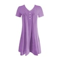 thumbnail image 3 of WILLBEST Robe Courte Femme Col en V Décontractée Plissée Boutonnée Couleur Unie Manches Courtes, 3 of 4