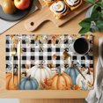 thumbnail image 2 of Orange Blue Pumpkins Fall Placemats Set of 2, Thanksgiving Maple Leaf Plaid Washable Wipeable Table Mats for Dining Tables, Indoor Outdoor Kitchen Place Mats for Holiday Party Table Decor, 2 of 9