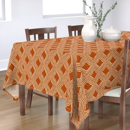 

Cotton Sateen Tablecloth 70 x 108 - Diamond Lattice Rust Diamonds Abstract Funky Decor Bohemian Print Custom Table Linens by Spoonflower