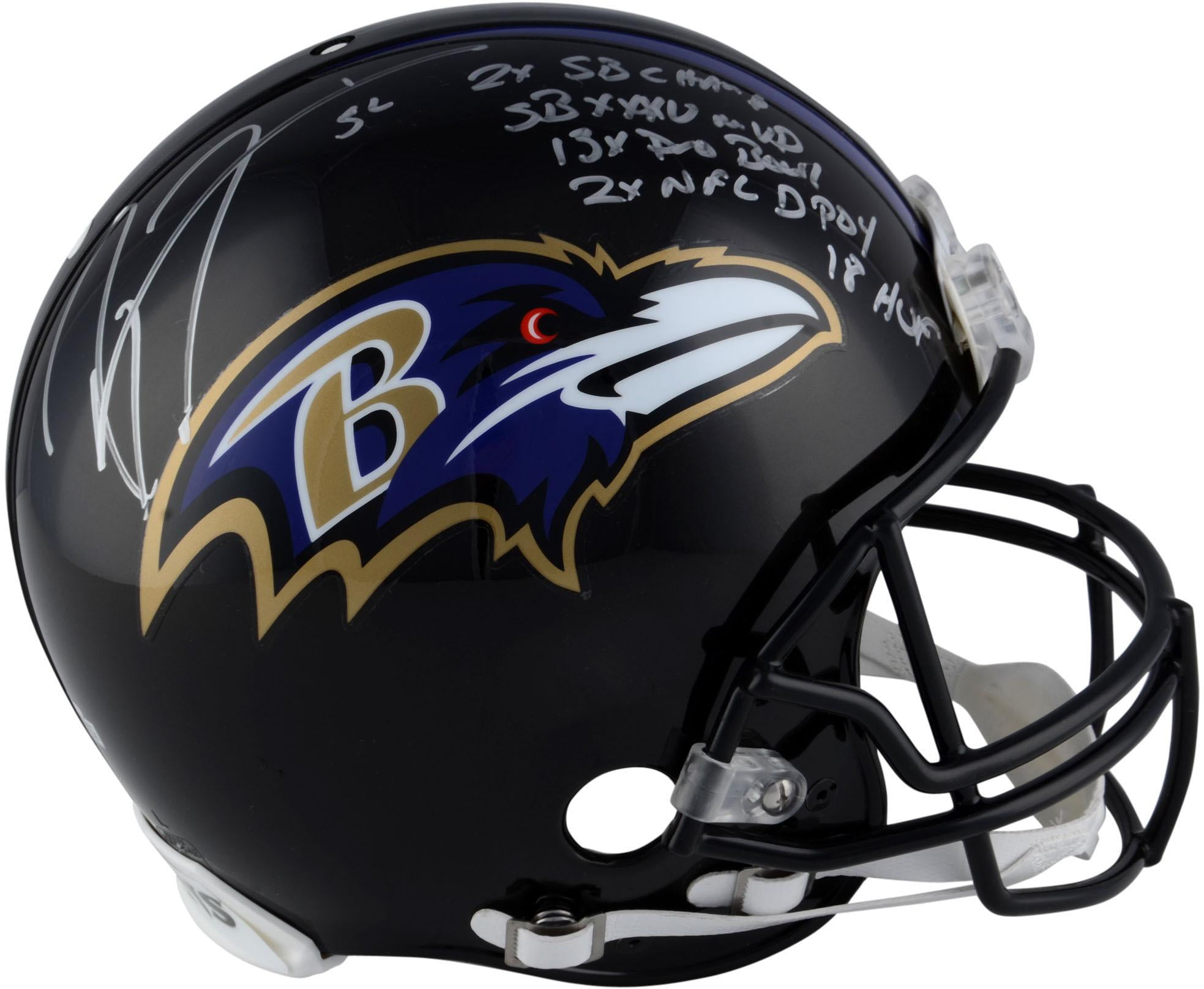 Ray Lewis Baltimore Ravens Autographed Riddell Authentic Helmet with Multiple Inscriptions