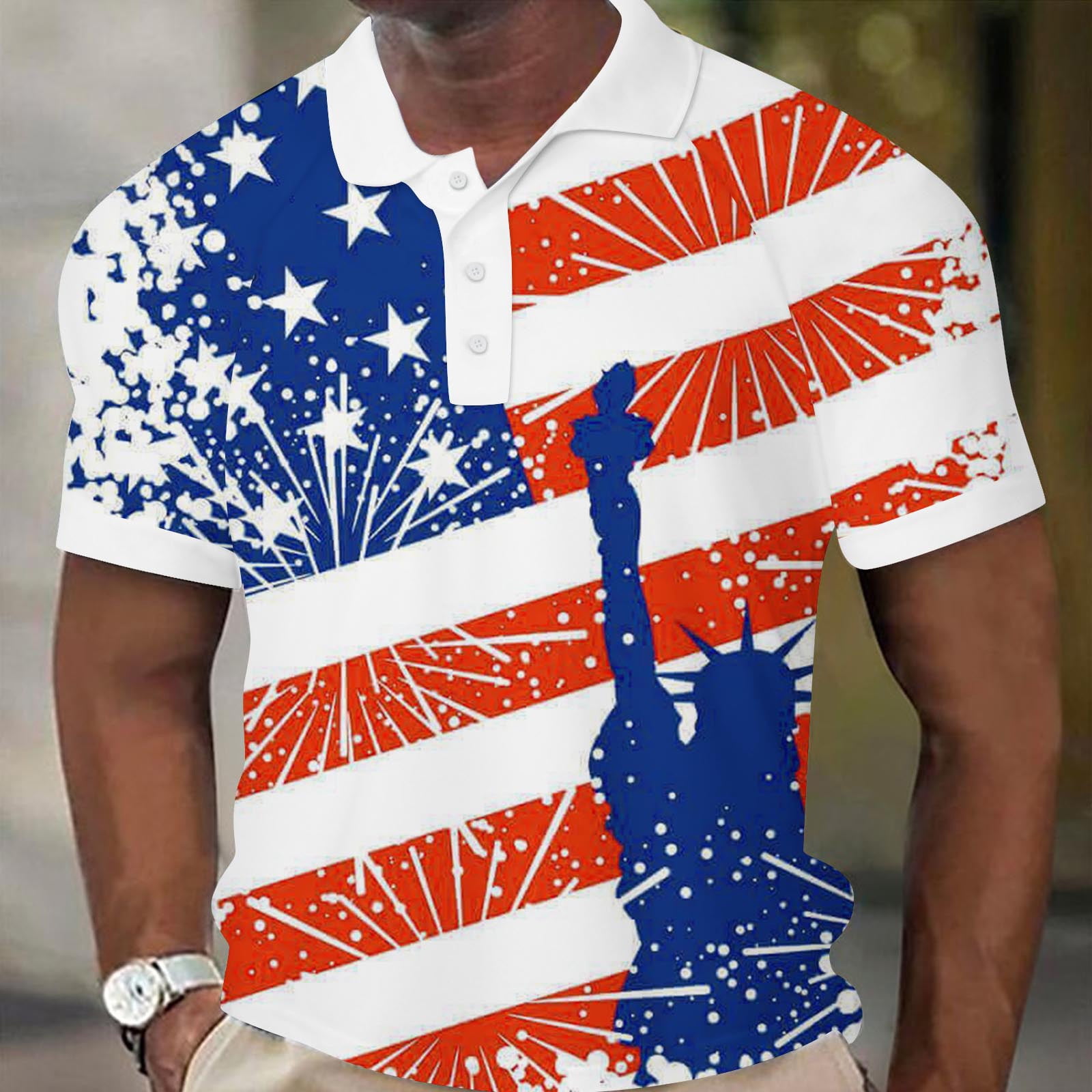 lcziwo Mens 4th of July Golf Shirt Golf Polo Shirts for Men Short Sleeve American Flag Printed Athletic Tennis T Shirt Moisture Wicking Quick Dry