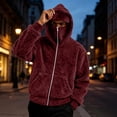 thumbnail image 2 of Burgundy Wine Warm Fuzzy Plain Casual Hood for Mens Fall Winter Long Sleeve Jacket Hoods Outfit Sweatshirts Man Zip Up 2026 M, 2 of 7