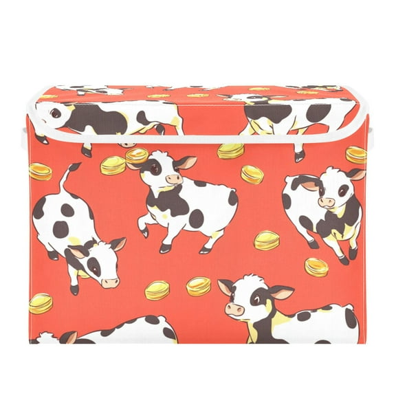 Black and White Cows Large Storage Bins with Linen Collapsible Lid Storage Box 16.7 x 12.6 x 11.8in
