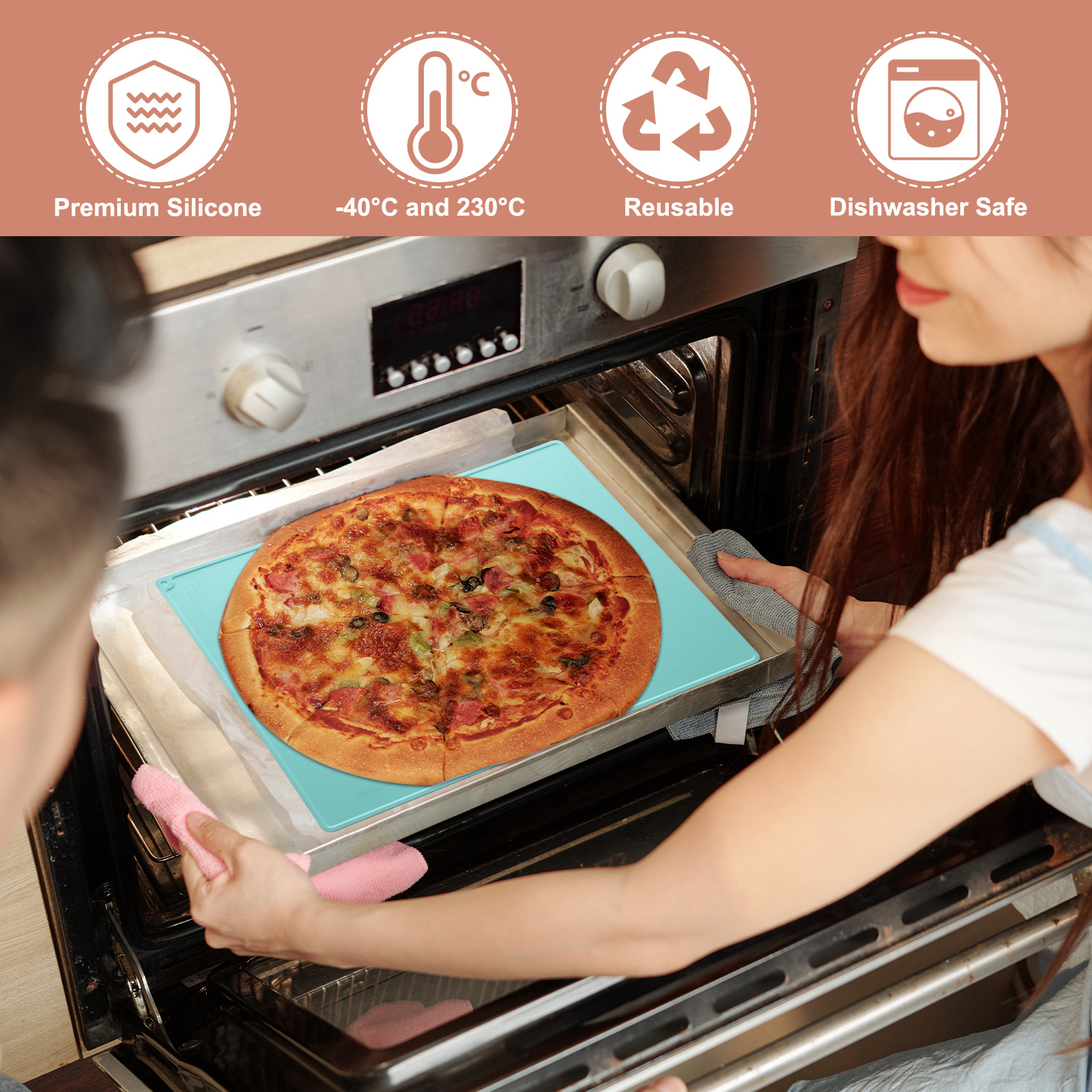 Silicone Pastry Mat, 27.5" x 19.7" Silicone Baking Mat with Measurements, Non-Stick Dough Rolling Mat Green
