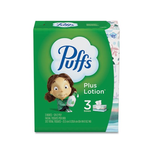 Plus Lotion Facial Tissue White, 2-Ply, 124/Box, 3 Box/Pack