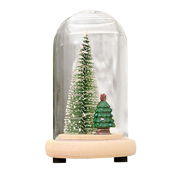 XZNGL Christmas Décorations de Noël Décorations d'Arbre de Noël Wooden Glass Cover Tree Ornaments Glowing Mini Christmas Tree