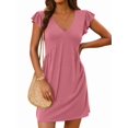 thumbnail image 3 of Women'S Summer Dresses Beach 2026 Casual Deep V Neck Loose Sundress Ruffle Sleeve Mini Dress Pink M, 3 of 8