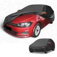 thumbnail image 1 of Funda para automóvil Unique Bargains impermeable para todo clima, anti-UV, cubierta exterior completa para Volkswagen Polo Hatchback 2001-2023 190T-PU negra con franjas reflectantes, 1 of 5