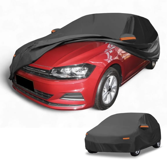 Unique Bargains Car Cover Waterproof All Weather Automotive Anti-UV Full Exterior Cover for Volkswagen Polo Hatchback 2001-2023 190T-PU Black with Reflective Strips