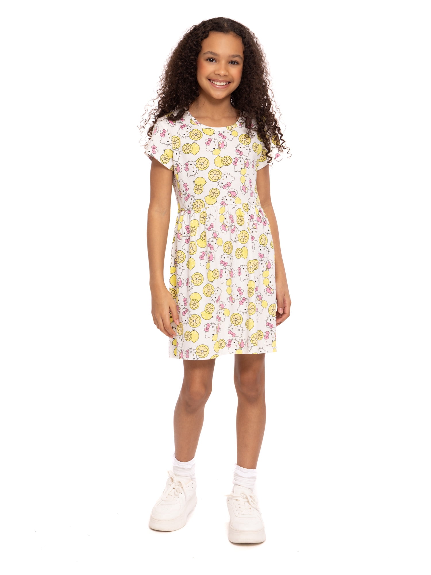 Hello Kitty Girls Allover Print Dress with Short Sleeves, Sizes 4-12