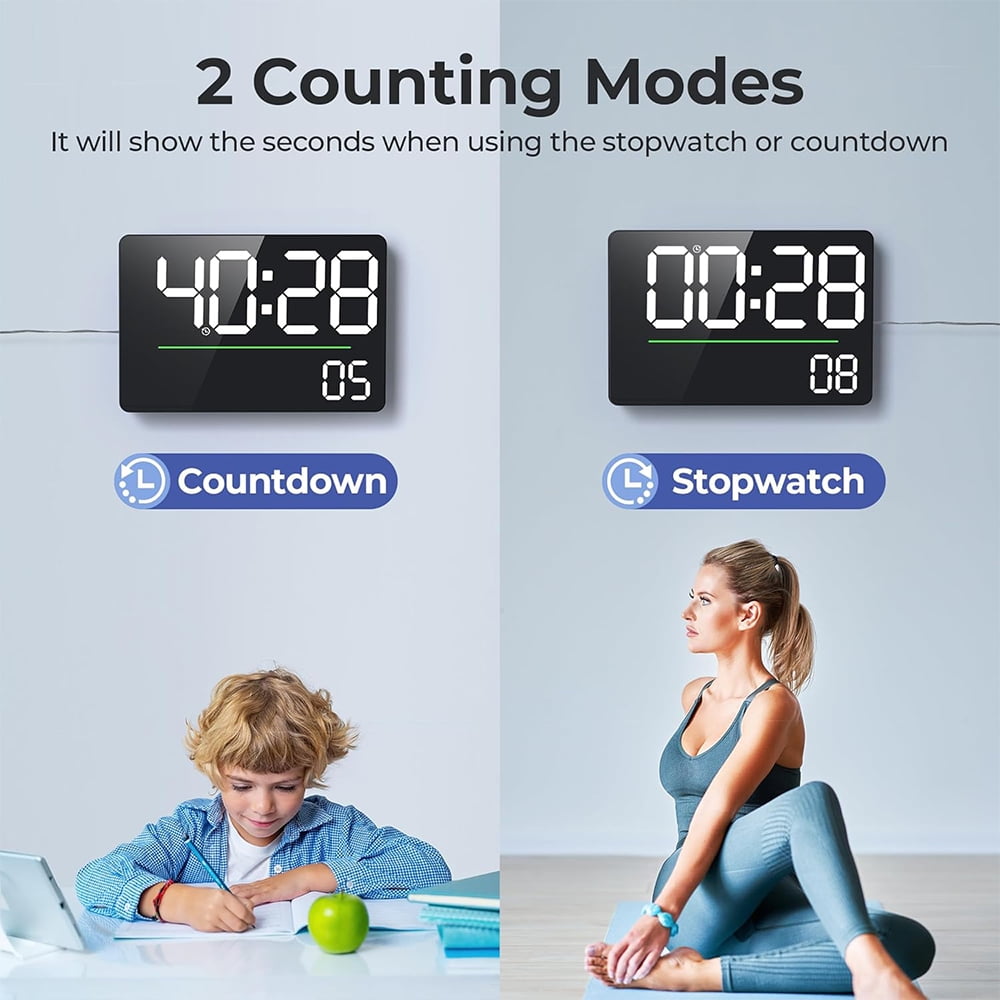 Teetheory Digital Wall Alarm Clock, 16" LED Large Display Alarm Clocks with Remote Control, Oversized Wall Clock w/ Date, Day of Week, Temperature for Table&Wall Mount Bedroom Office Senior