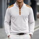 thumbnail image 2 of Camisetas de Verano de Manga Larga para Hombres Cuello de Pie Bloque de Color Botón Parchado Blusa Casual, Nylon Suave Spandex, 2 of 5