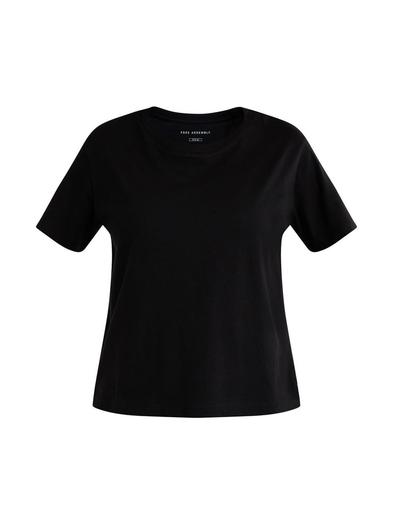 Free Assembly Women's Cotton Cropped Boxy Tee with Short Sleeves