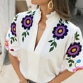 thumbnail image 4 of Youyipin Womens Tops Shirts For Women Embroidered Tops Traditional Blouse Floral Tunic V Neck Short Sleeve T Shirt Summer Tops For Women, 4 of 7