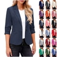 thumbnail image 2 of BiZtdJrK Cardigan Court Décontracté pour Femme à Manches 3/4, Veste Blazer à Col Cranté, Tenues de Bureau Travail Affaires avec Poches, Gris G Économies d'Été, 2 of 9