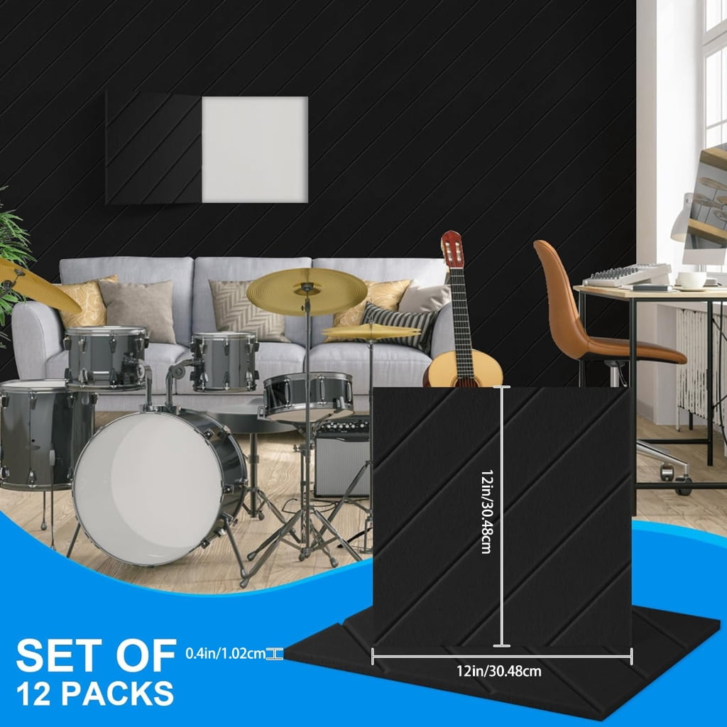 Set of 12 Self Adhesive Acoustic Foam Panels Sound Dampening Wall Decors