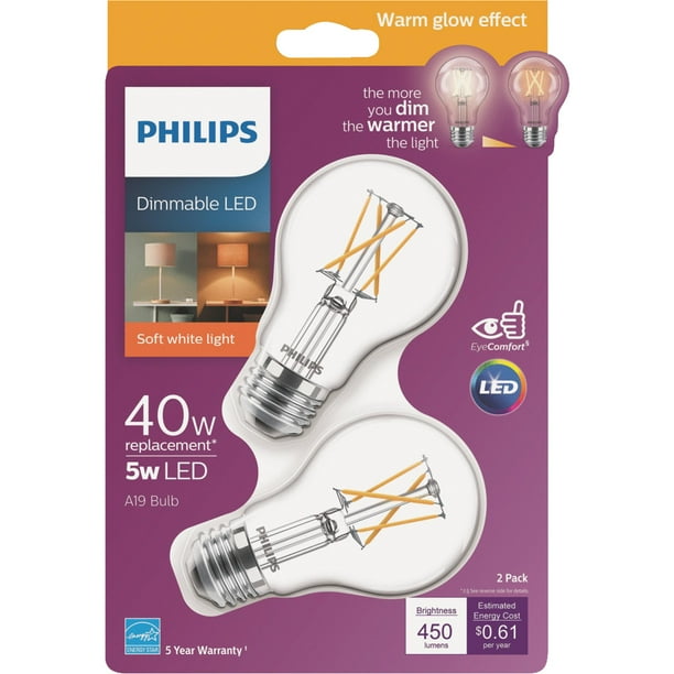 Philips Warm Glow A19 Medium Dimmable LED Light Bulb