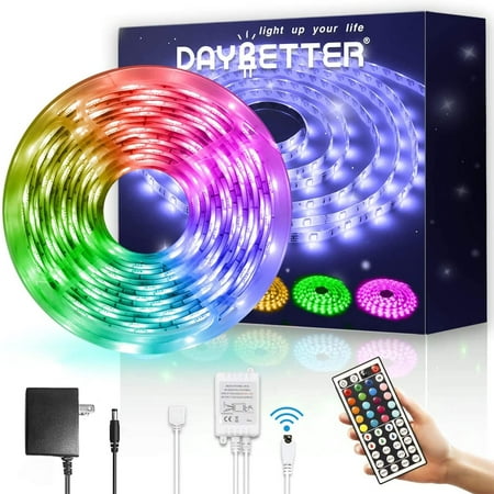 DAYBETTER 16.4ft/5M Waterproof RGB Led Strip Lights with Remote Controller for Party,Home Decoration,Kicthen,Bedroom