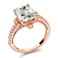thumbnail image 3 of Gem Stone King 3.00 Cttw Green Prasiolite and White Created Sapphire 18K Rose Gold Plated Silver Ring for Women | Cushion 10X8MM | Gemstone Birthstone (Size 5), 3 of 6