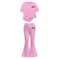 thumbnail image 4 of XIYON Girls Clothes Bow Print Short Sleeve Top and Flared Pants 2 Piece Outfit Set for Kids, 4 of 4
