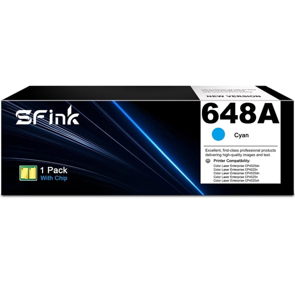648A 1-Pack Toner Cartridges Compatible for HP648A CE261A for Color Laser Enterprise CP4025dn, CP4025n, CP4525dn, CP4525n, CP4525xh Printers Cyan