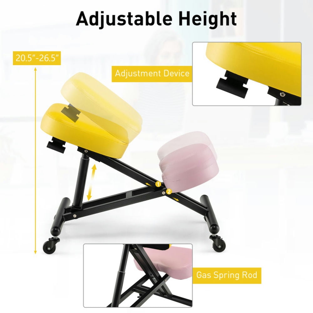 Demi Bonn Adjustable Ergonomic Kneeling Chair with Upgraded Gas Spring Rod and Thick Foam Cushions for Home, Bedroom, Study, Yellow